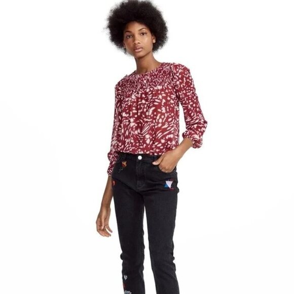 Maje Swirling Dot Lipone Smocked Blouse size 1 - Picture 2 of 13